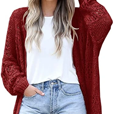 Womens Crochet Cardigan Sweater Kimonos Boho Solid Color Oversized Summer Open Front Outwear