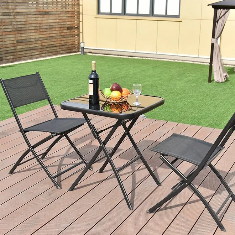Outdoor Garden Promotional 3PC Sling Bistro Folding Table and Chair Furniture Sets