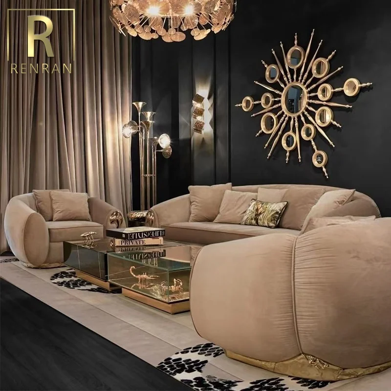 latest design elegant home furniture high quality luxury velvet copper base modern living room sofas used contemporary furniture