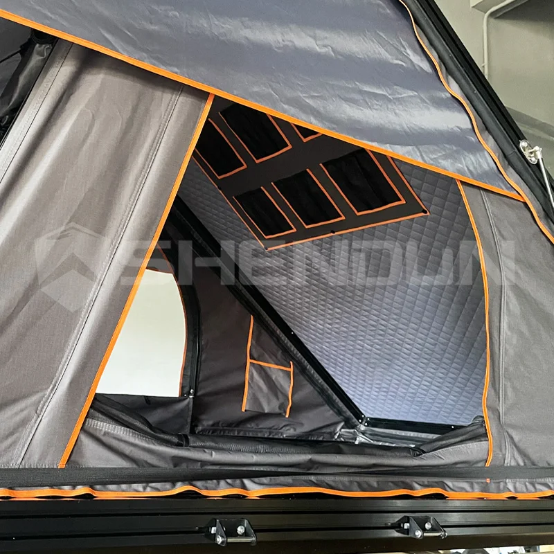 Triangle Aluminum 2~3 Person foldable Roof Top Tent Car Rooftop Tent Triangle Hard Shell Top Camping OEM Canvas Roof Tent
