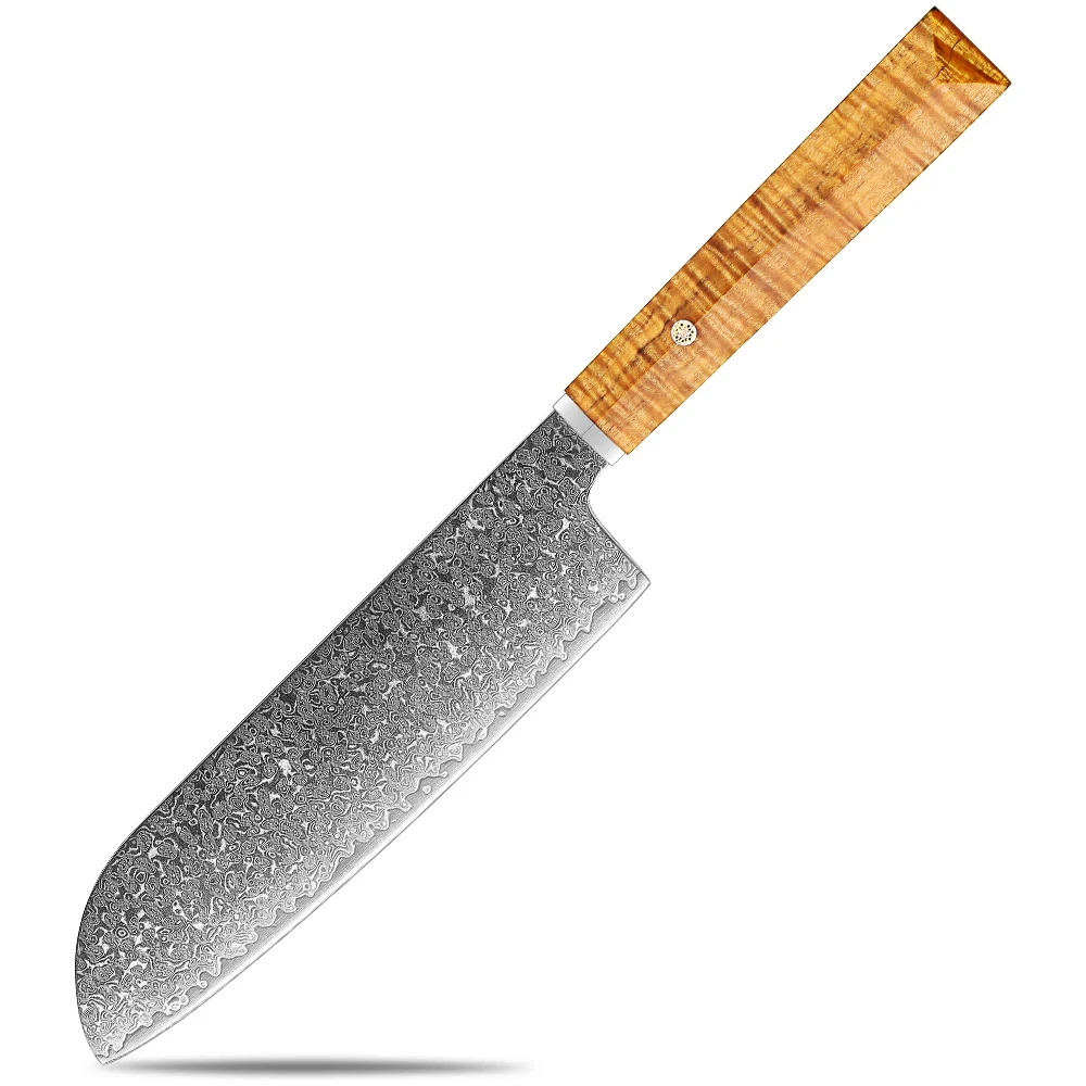 XITUO Professional Japanese Damascus Steel Kitchen Santoku Chefs Knife,Ergonomic Goldtone Handle,Super Sharp Chef Knives