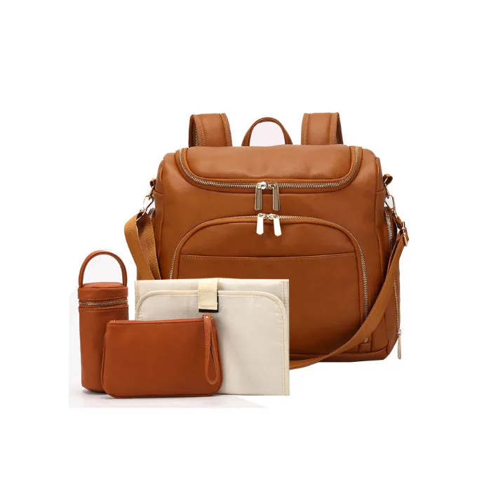 5 Piece PU Leather Diaper Bag with Bottle Warmer