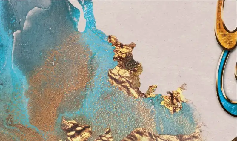 Hot Selling 3D Handmade Gold Foil and Blue Calligraphy Islamic Painting Packed in roll