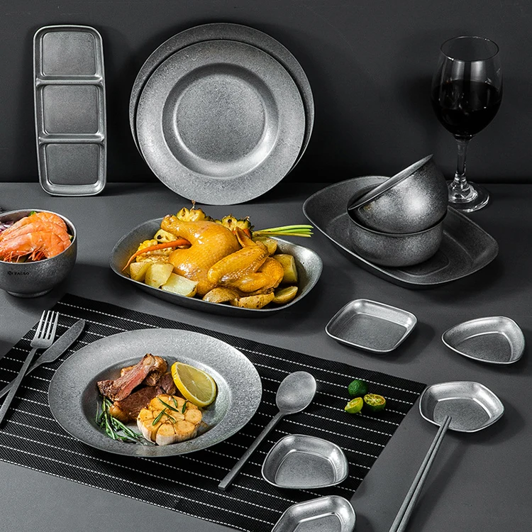 Wholesale 304 Stainless Steel Seasoning Dip Dishes Korean Style Dish with Different Sizes BBQ Restaurant Snack Serving Dish