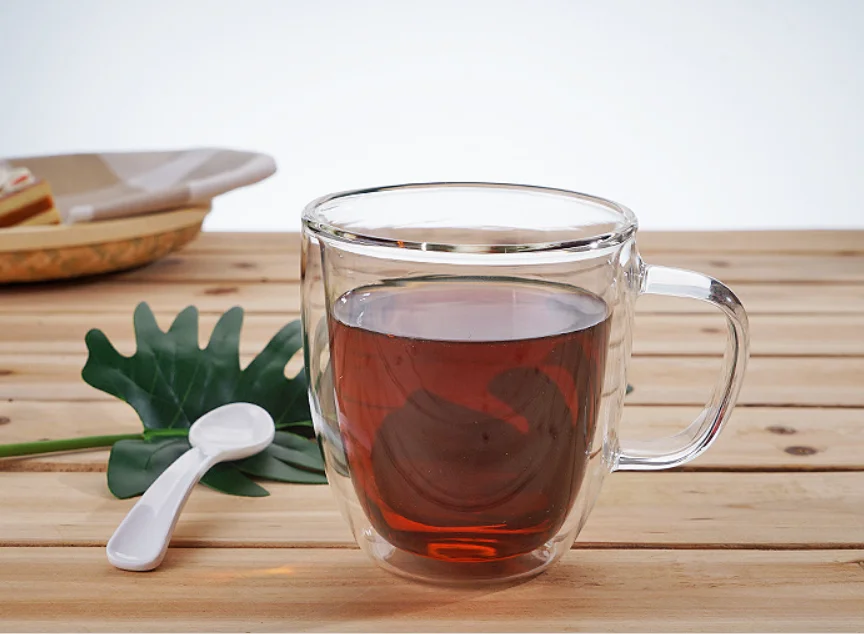 
XINAO glassware 350ml High temperature double wall high borosilicate glass juice drink coffee cup 