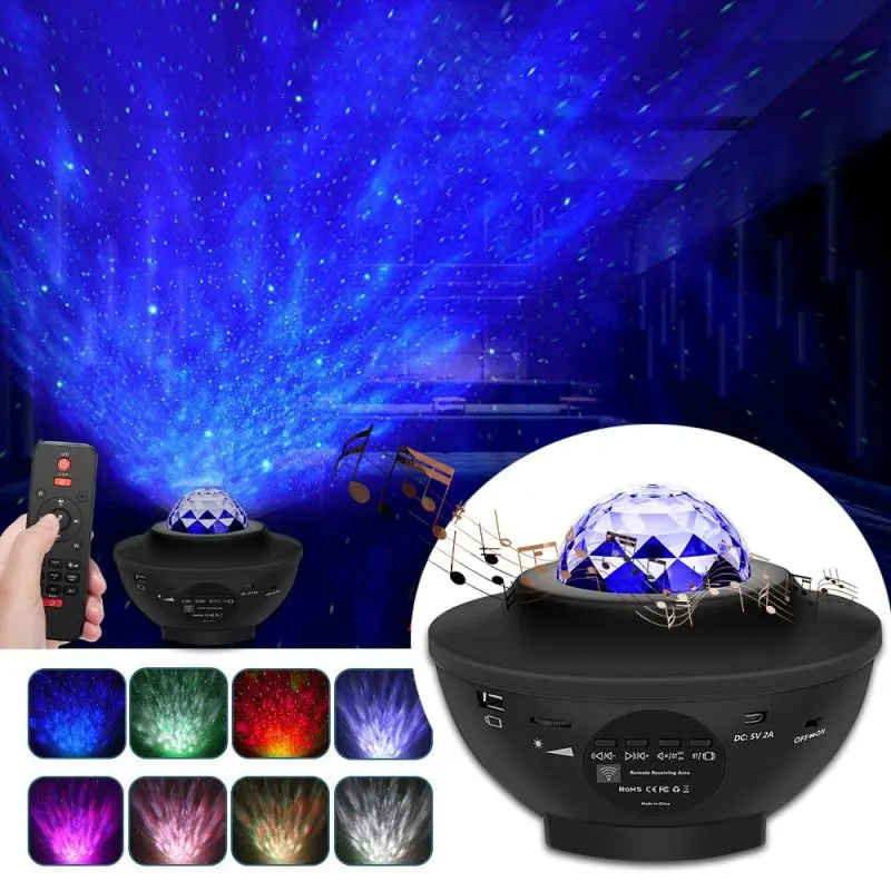 LED Star Galaxy Projector Ocean Wave Night Light Music Player Remote Rotating Starry Sky Projector Decoration Bedroom Lamp Gifts