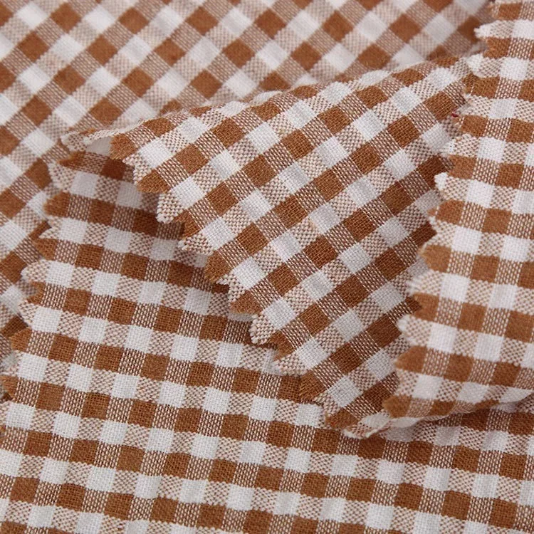 Factory directly support fashion polyester cotton blend fabric woven plaid check fabric shirt cloth seersucker  fabric