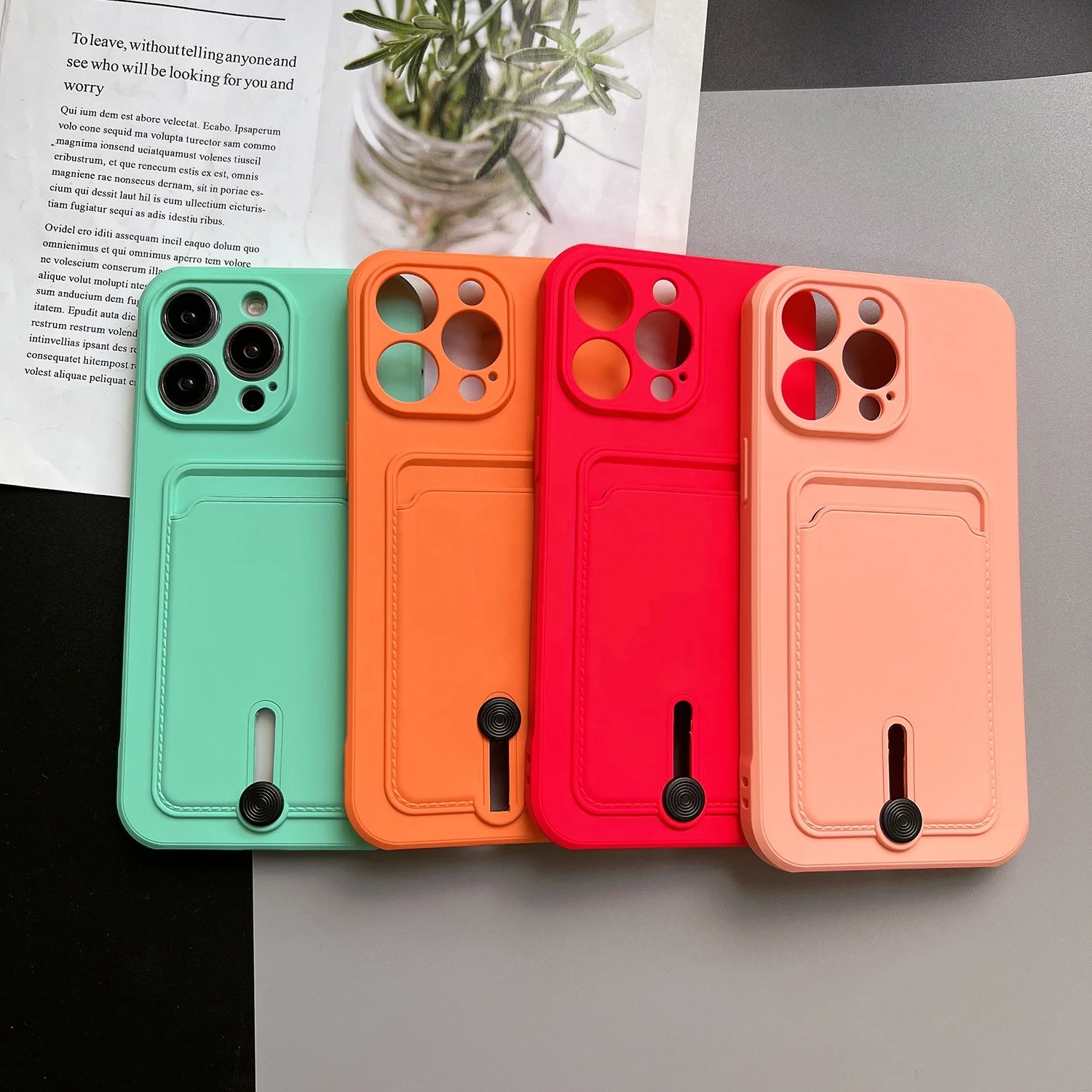 A new generation of card phone case For Iphone 14 Pro max Push Card Anti-Drop Shockproof Color Rich Back Cover