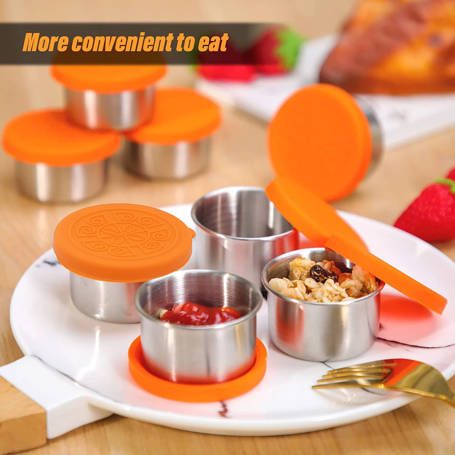 Food Grade Small Sauce Cup 304 Stainless Steel Sauce Cup with Silicone Lid