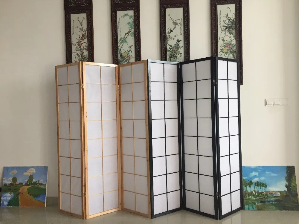 solid wooden and fabric folding shoji screen