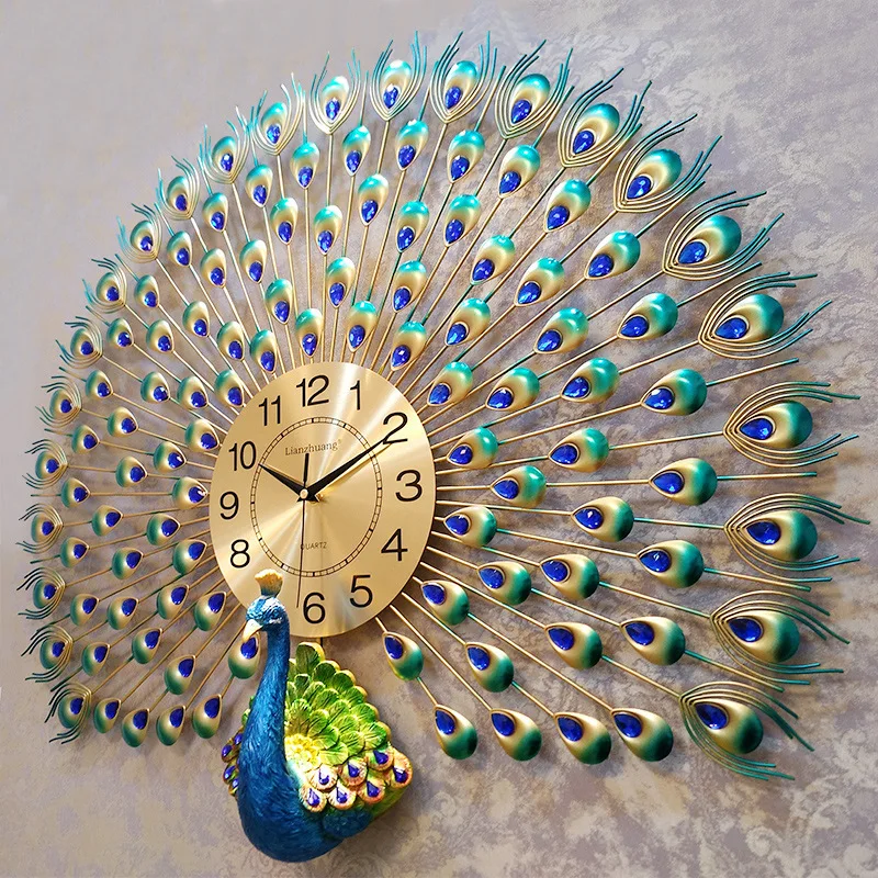 European Modern Living Room Clock Mute Wall Charts Double Peacock Decoration Wall Clocks