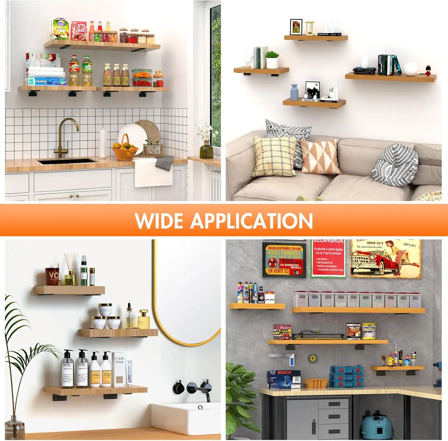 10 Inch Black Floating Shelf Bracket Heavy Duty Metal Wall Shelf Brackets with 1/5 Inch Thick and Holds 160+lb for Wood Shelves