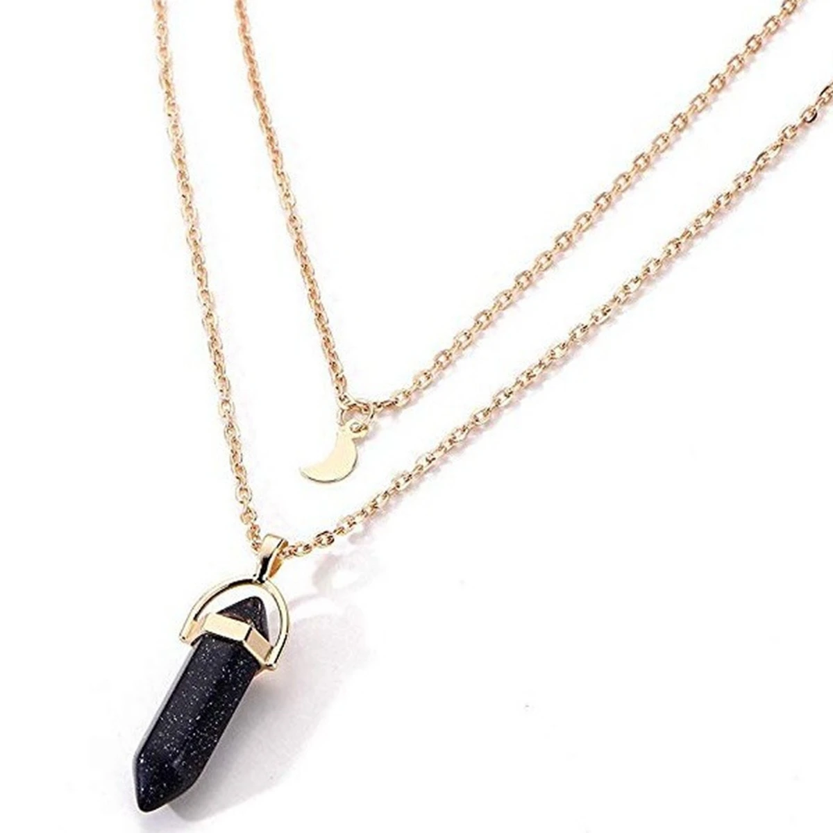 Star Moon Choker Hexagon Pendant Gemstone Necklace Layered Crystal Healing Stone Wholesale Natural for Women Brass Gold Chain