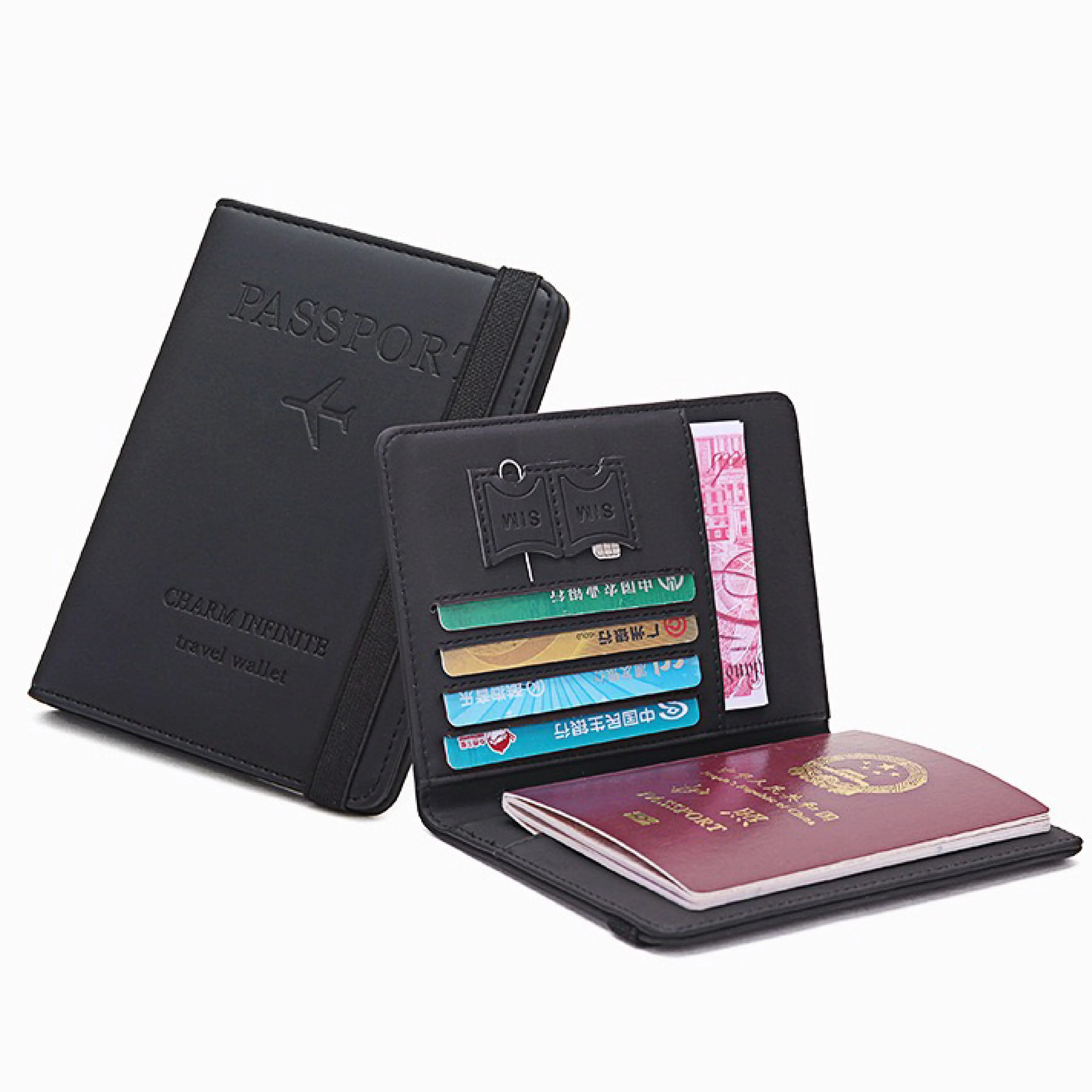 Wholesale RFID Blocking Vegan Leather Luxury PU Leather Passport Holder Notebook Book With Embossed Logo For Travel
