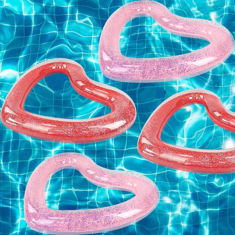 Eco-Friendly PVC Inflatable glitter pink peach heart swimming pool floats