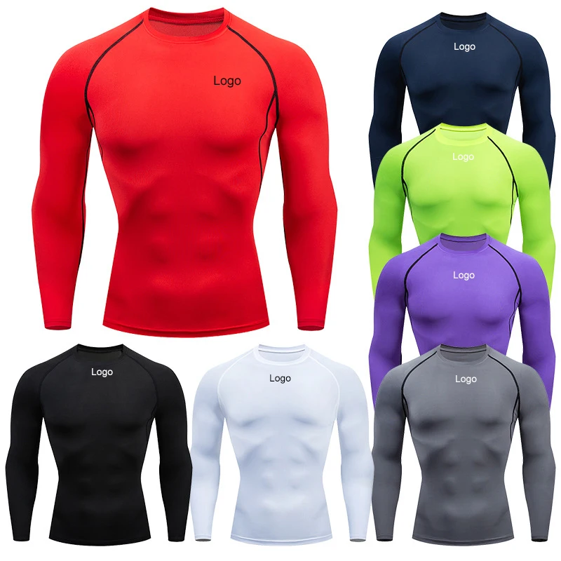 Plus Size S-3XL Compression Polyester Tee Shirt Long Sleeve T-shirt Fitness  Wear Gym Tshirt Sport Clothing Men