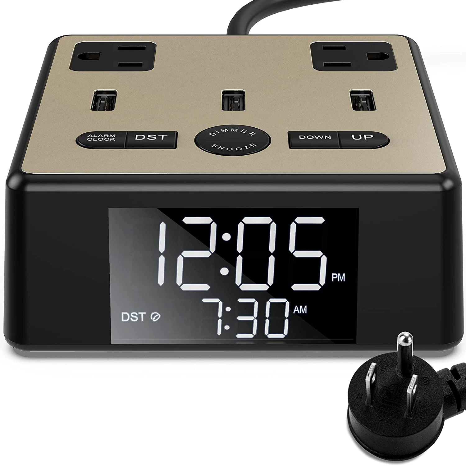 USB and outlet hub hotel power strip snooze alarm for extender cord bedside clock socket