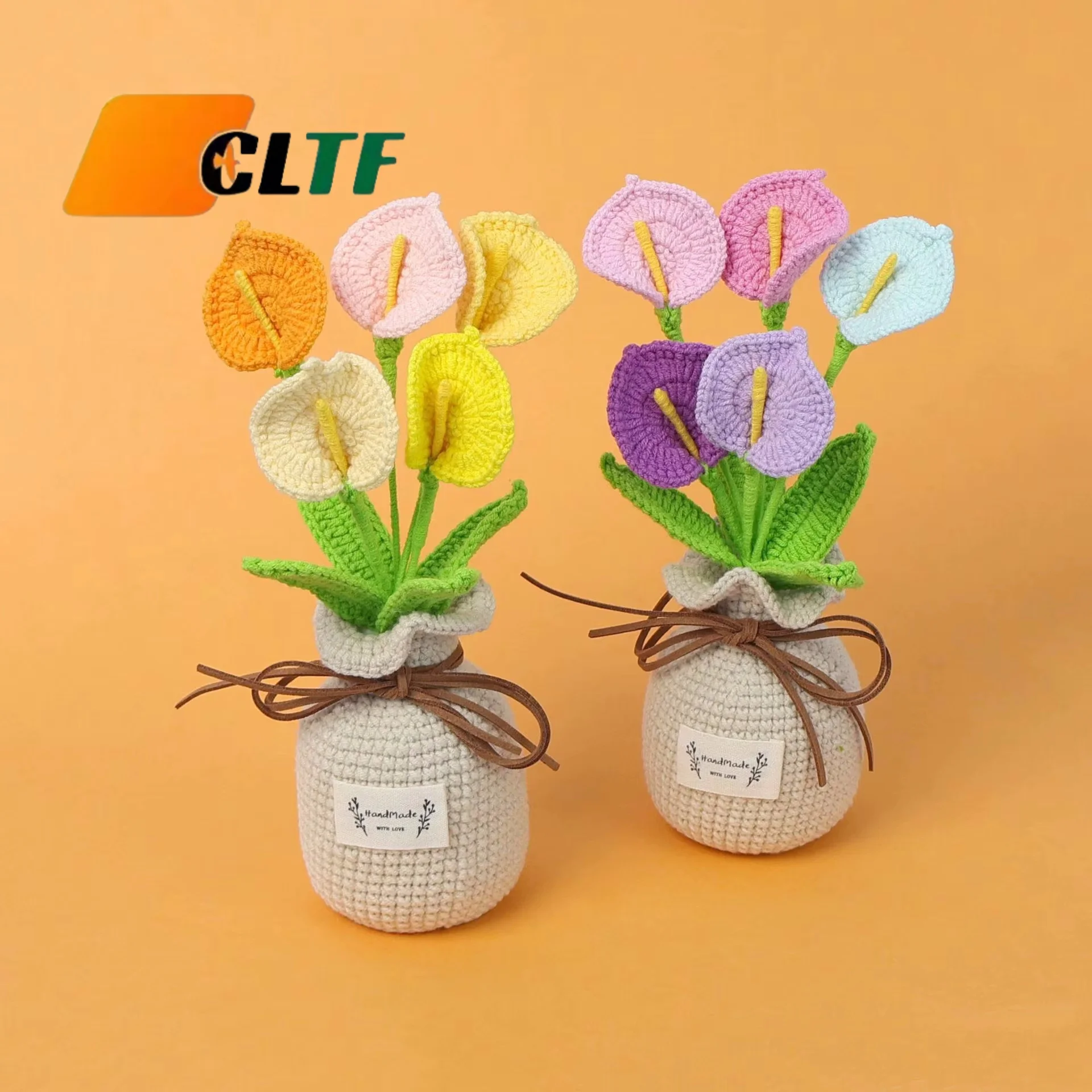 Handmade Wool Woven Yarn Gradient Color Horseshoe Lotus Vase Potted Home Decoration Gift Crochet Pot Flower Knit