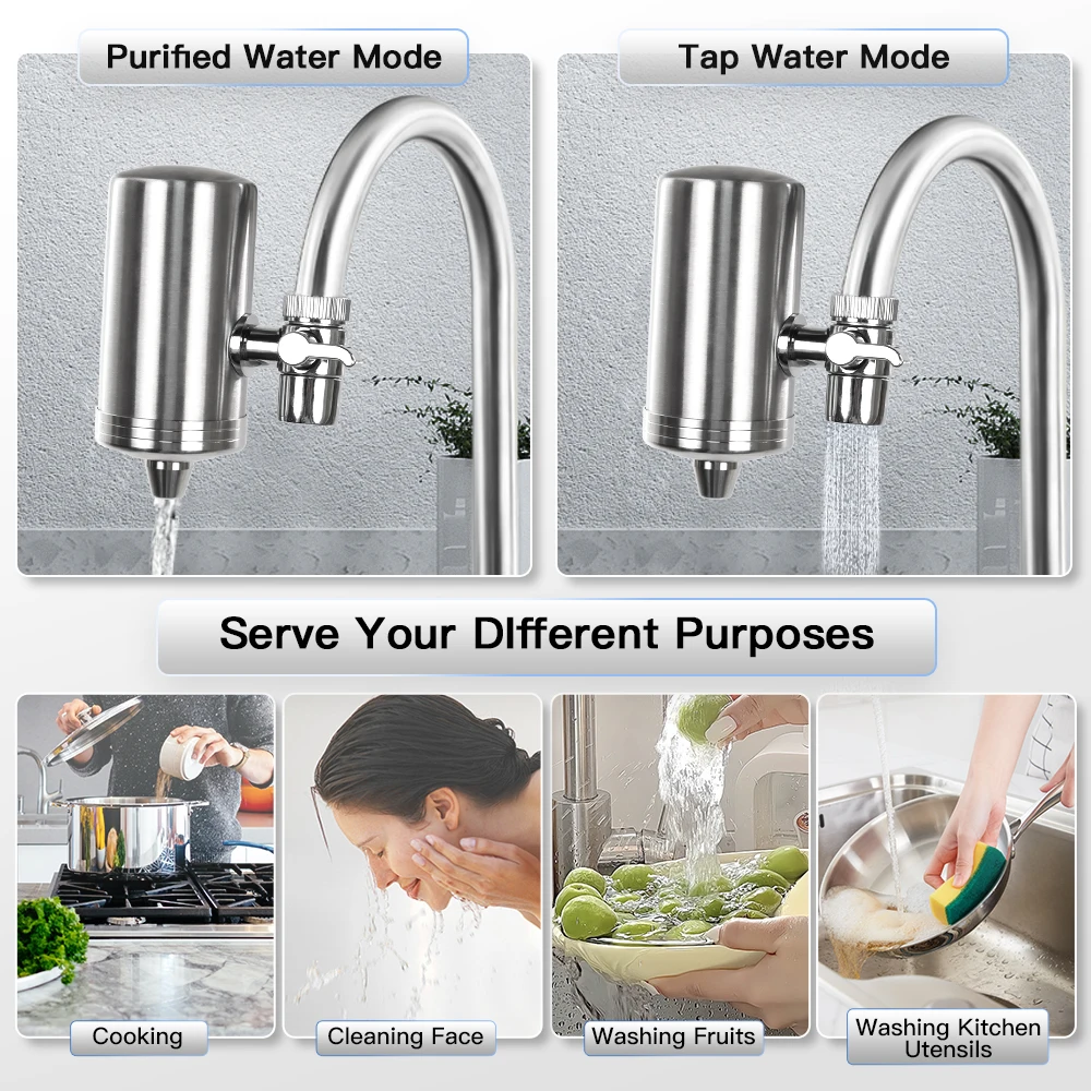 Household Kitchen Water Filter Faucet Diatom Ceramic 5 Stage Removing Chlorine Sediment Stainless Steel Tap Water Purifier