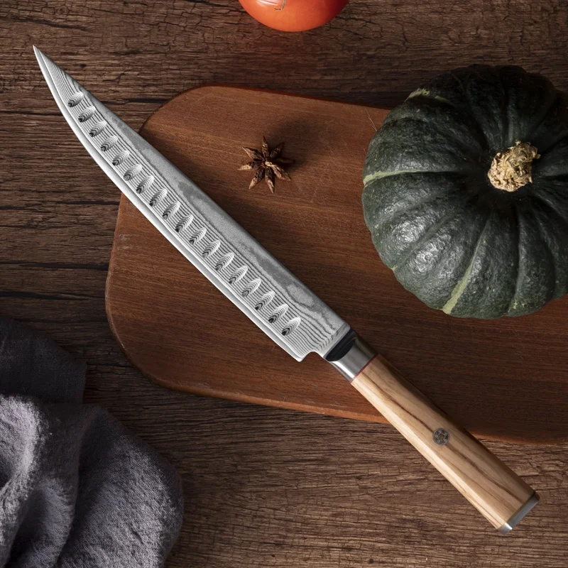 OEM сервис Дамаст ножи для ветчины с оливковой ручкой Дамасские кухонные производитель из Китая