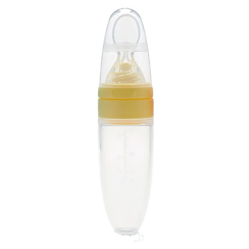 Newborn portable bpa free eco friendly silicone baby feeding bottle with spoon