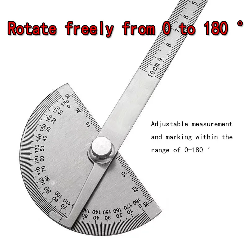 180 Degree Protractor Metal Angle Finder Goniometer Angle Ruler Stainless Steel Woodworking Tools Rotary Measuring Ruler