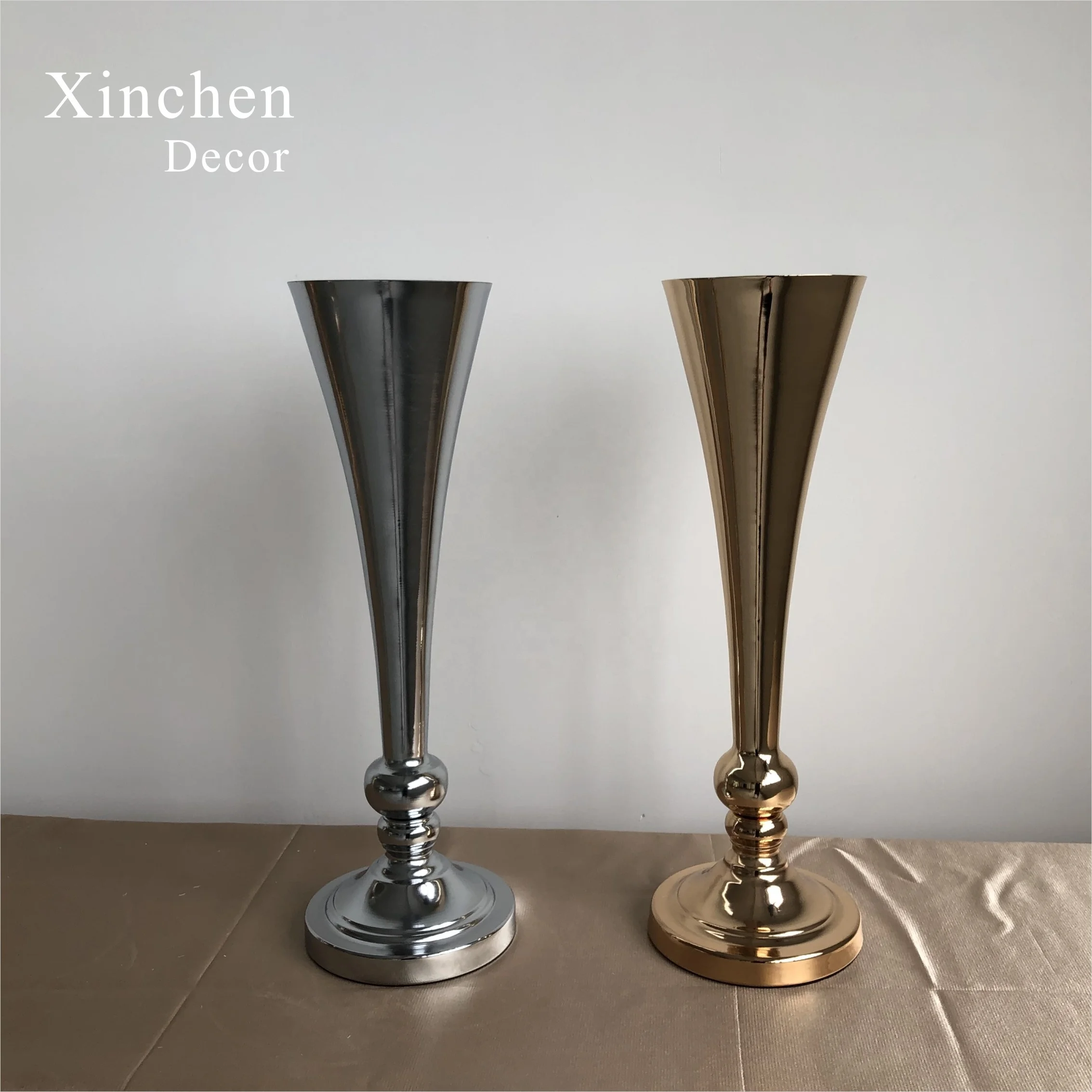 Wholesale 49 cm tall  gold color metal trumpet vase for  wedding decoration flower arrangement