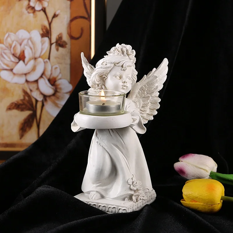indoor baby angel statues with tray resin angel figurines sculpture decoration european religious candle holder