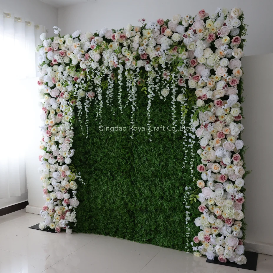 Wholesale Rose Wall Luxury Wedding Flower Wall Decorative 3D Rolled Up Blue Artificial Flower Panels