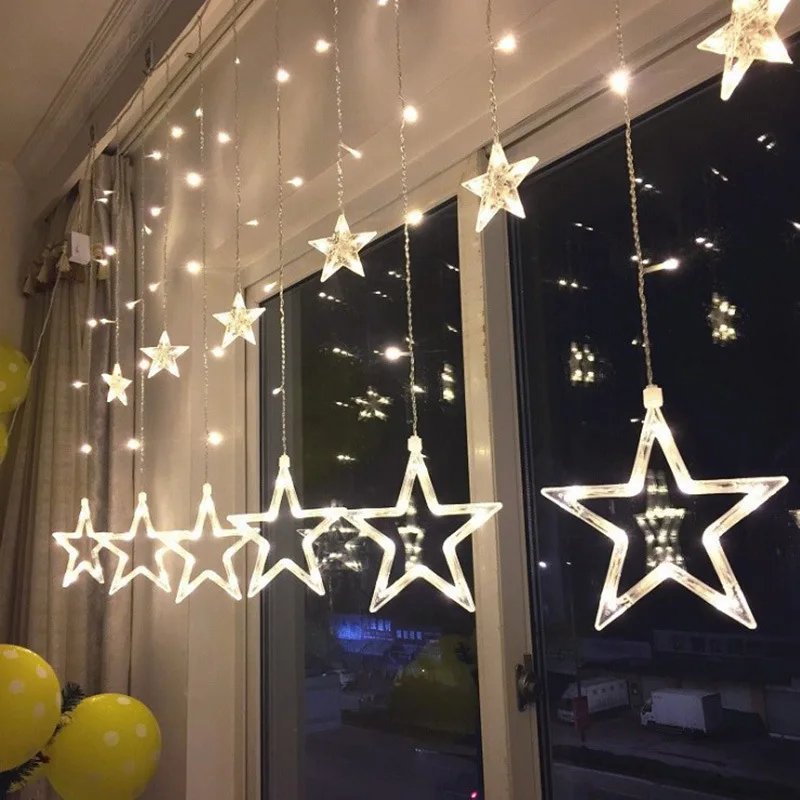 New Led Holiday Lights Christmas Wedding Curtain Lights Net Red Spring Festival Room Decoration Five-pointed Star String Lights