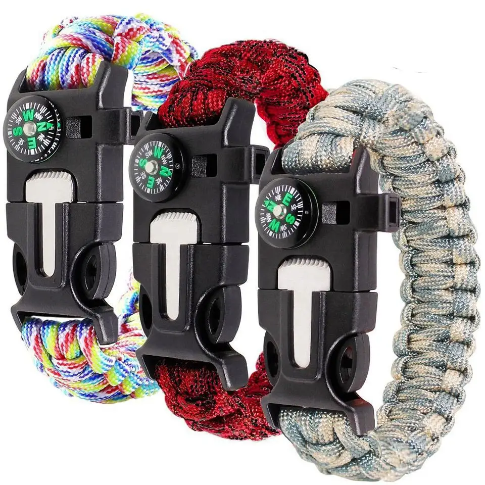 5-in-1 Compass Flint Bracelet Outdoor Escape Survival Hand Rope Survival Whistle Life-saving Flint Bracelet