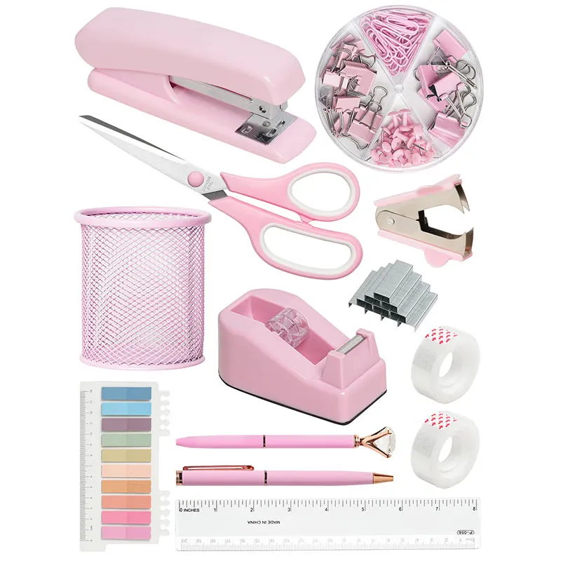 1 Set of Simple Pink Plastic Stapler Multi-Purpose Manual Stapler for Office or Students