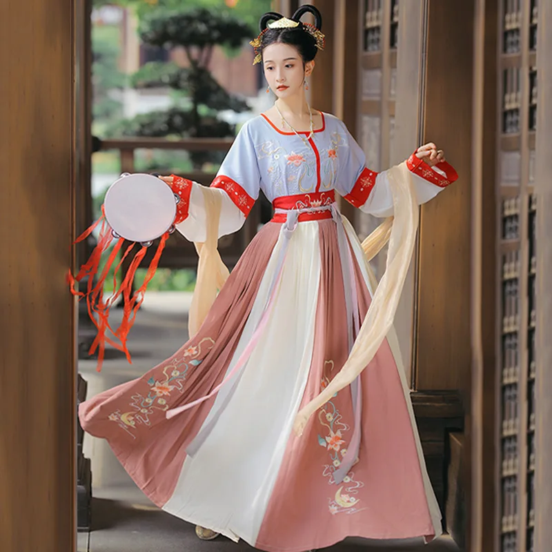 Ancient National Chinese Traditional Embroidered Flower Print Long Dress Women Hanfu