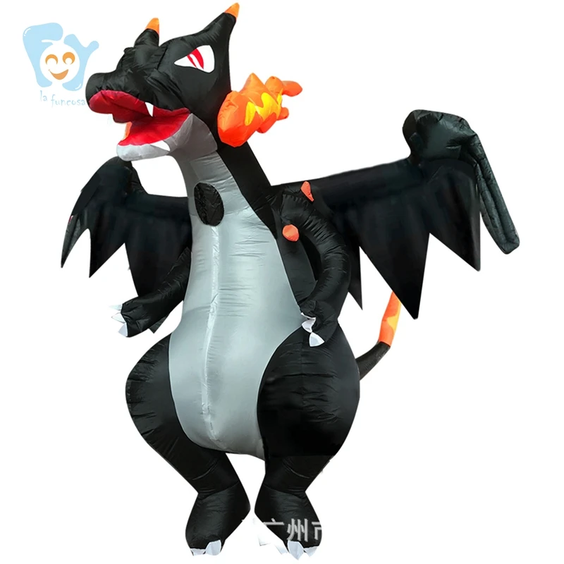 New Horrible  Adults Funny Costumes Halloween  Inflatable Black Fire Dragon Costumes