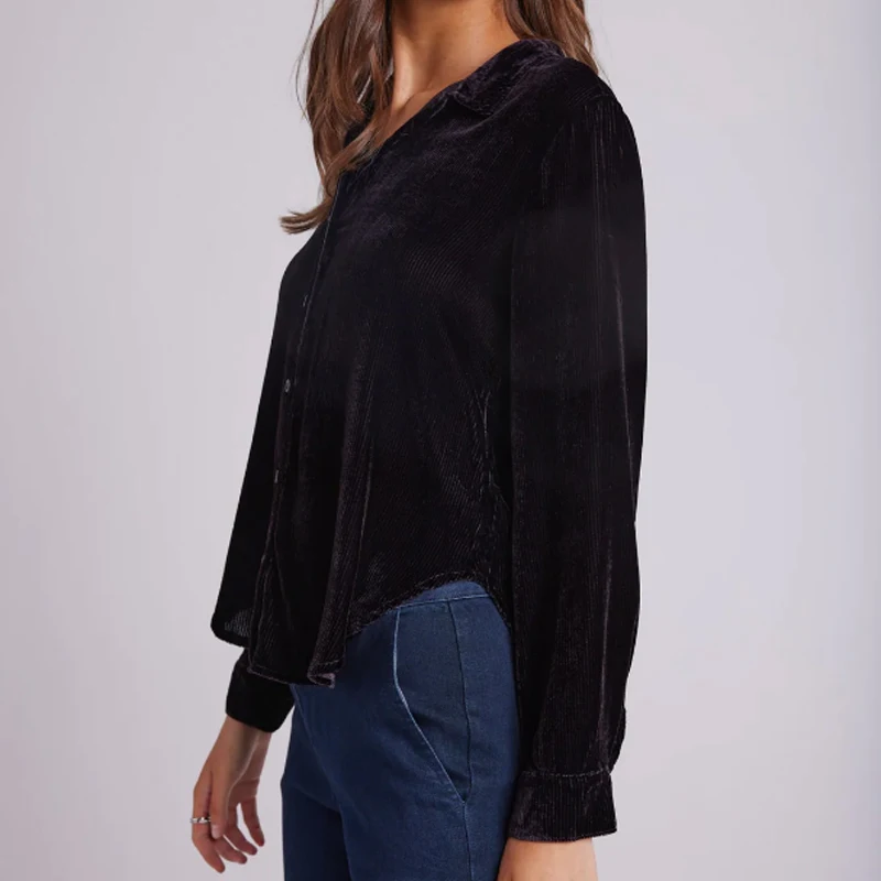Womens Velvet Jacket Corduroy Utility Shirt Top Textured Velvet Long Sleeve Button Down Shirt Velvet Corduroy Long Sleeve Shirt