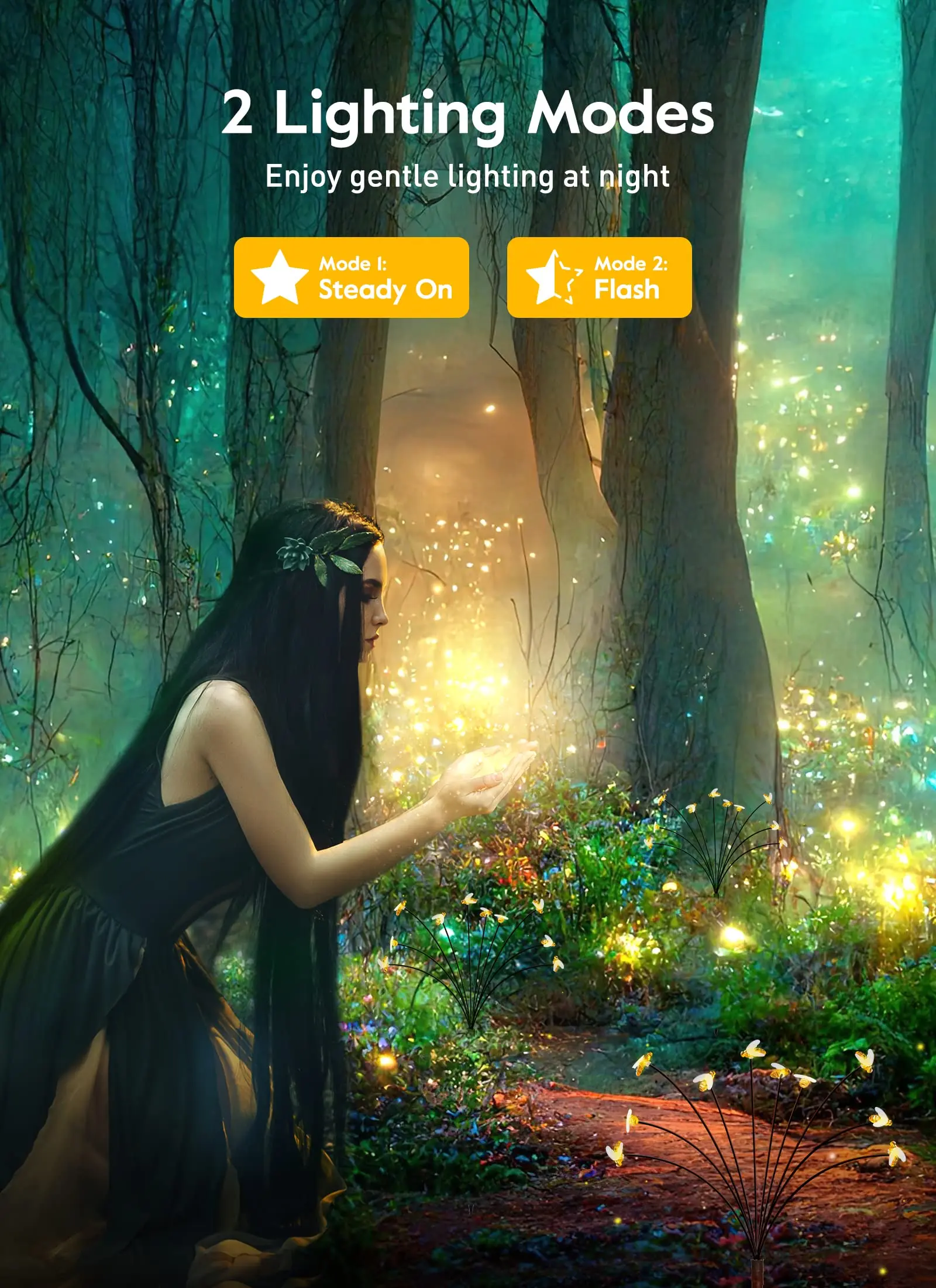 Outdoor Solar Pathway Light Waterproof 1 Pack 6 LED Powered Swaying Firefly Lamp Starburst Solar Firefly Garden Light