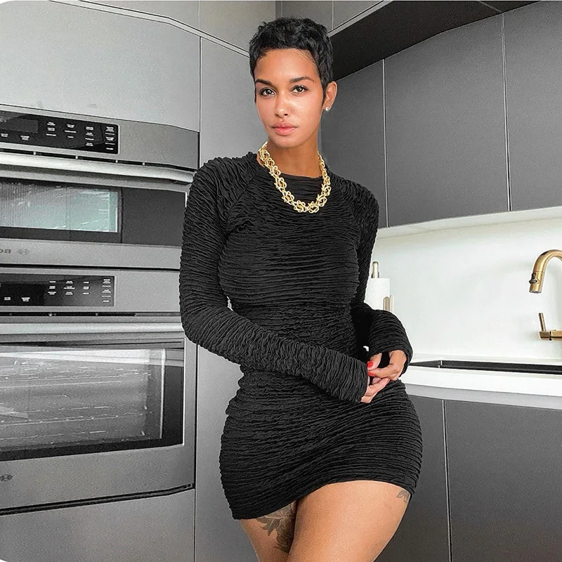 OLAF Wholesale Hot Sales Fashion Street Solid Sexy Perspective Slim Fit Fall Dress