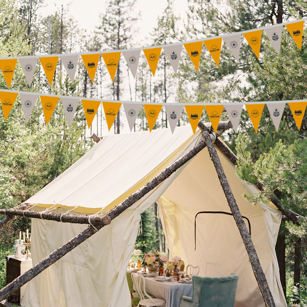Wholesale outdoor pulling triangle hanging flag field tent decoration flags custom picture