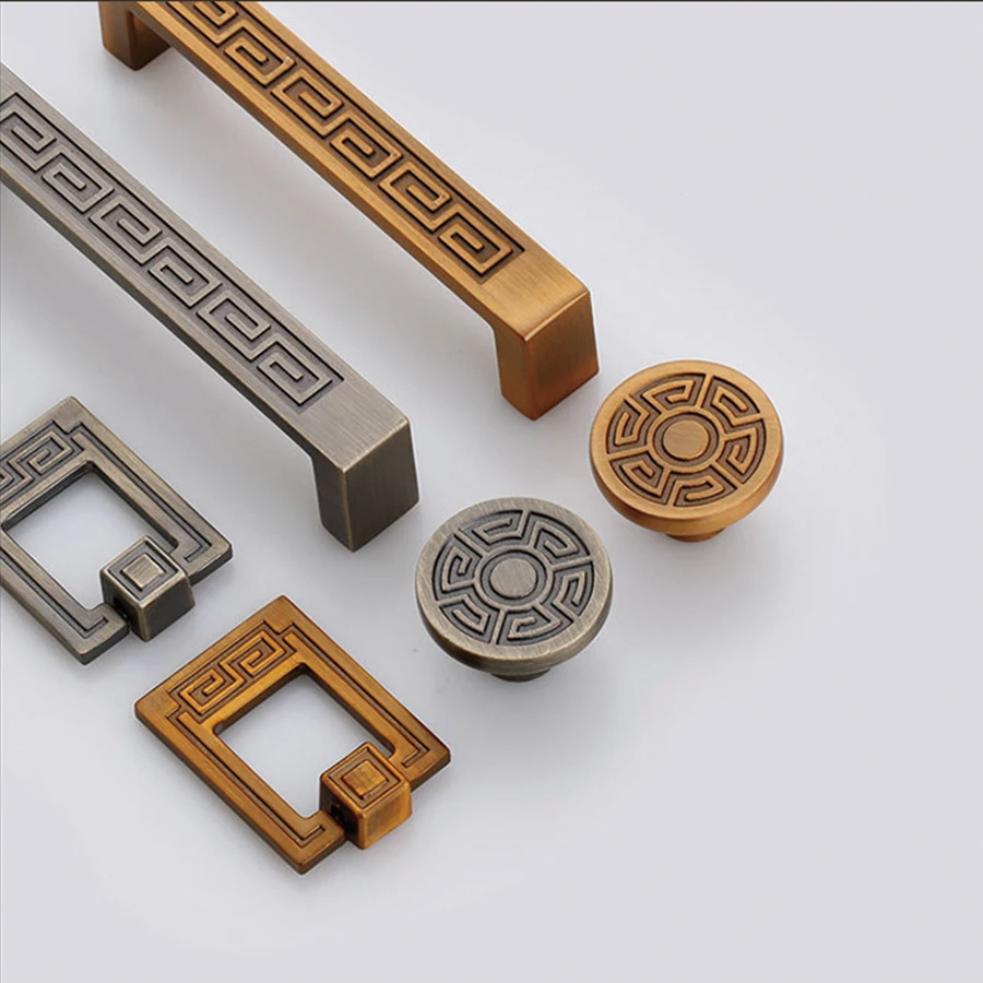 Wholesale Chinese Classical Traditional Style Vintage Antique Bronze Zinc Alloy Kitchen Cabinet Drawer Carved Handles