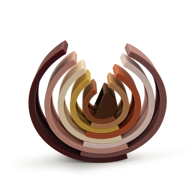 10PCS Rainbow Stacker Nesting Puzzle Blocks Silicone Stacking Toys Building Blocks Educational Toys Learning Montessori Toys