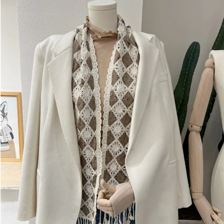 Женский вязаный крючком шарф ручной вязки белый кружевной шаль Модный летний хлопковый шарф-Макраме с кисточками для женщин