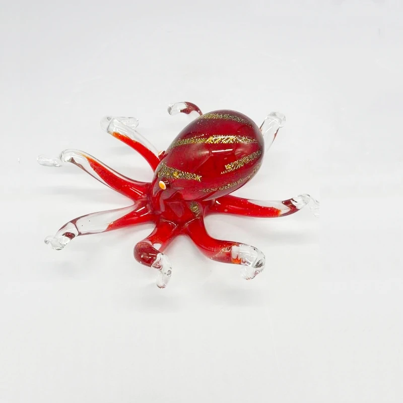 Hand Blown Glass Craft Red Octopus Ornament for Home Decor