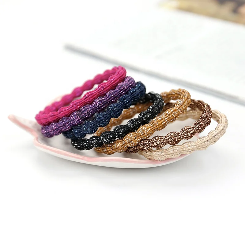 2023 Korea Stock Sale Elastic Wave Design Glitter Knitted  Rubber Band  Hair Ties For Thick Hair