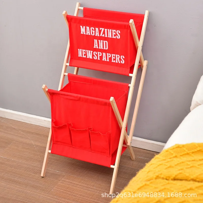 Zhonglu Custom Wood and Fabric Newspaper Magazine Rack Brochure Stand Display Shelf