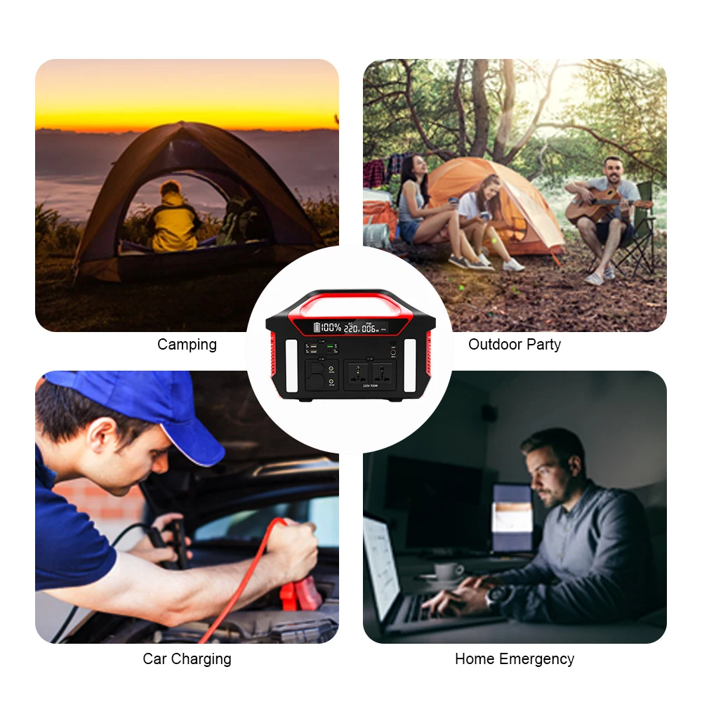 Emergency Solar 700W Portable Power Banks Power Station Ac Power Supply Pure Sine Wave Outdoor Home Solar Generator