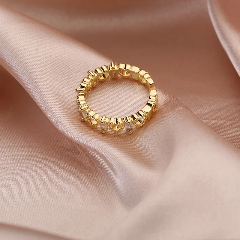Stainless Steel Real 18K Gold Plated Zircon Heart Adjustable Ring Hollow Heart Open Finger Rings
