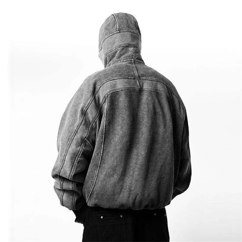 Custom 500 Gsm Blank Faded Oversized Plain 100% Cotton Puff Printing Vintage Acid Washed Zip Up Blank Hoodie Wholesale