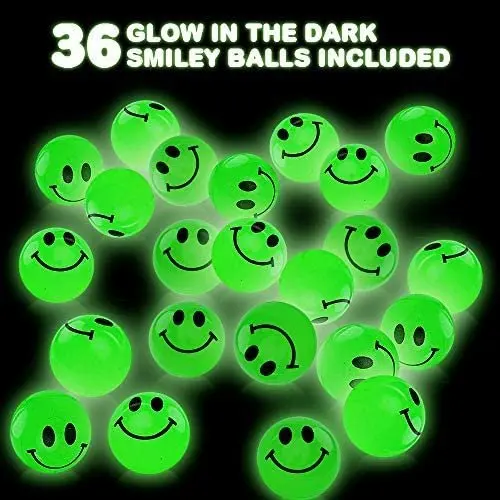 Glow in The Dark Smile Face Bouncing Balls 1 Inch High Bounce Bouncy Balls for Kids Glowing Party