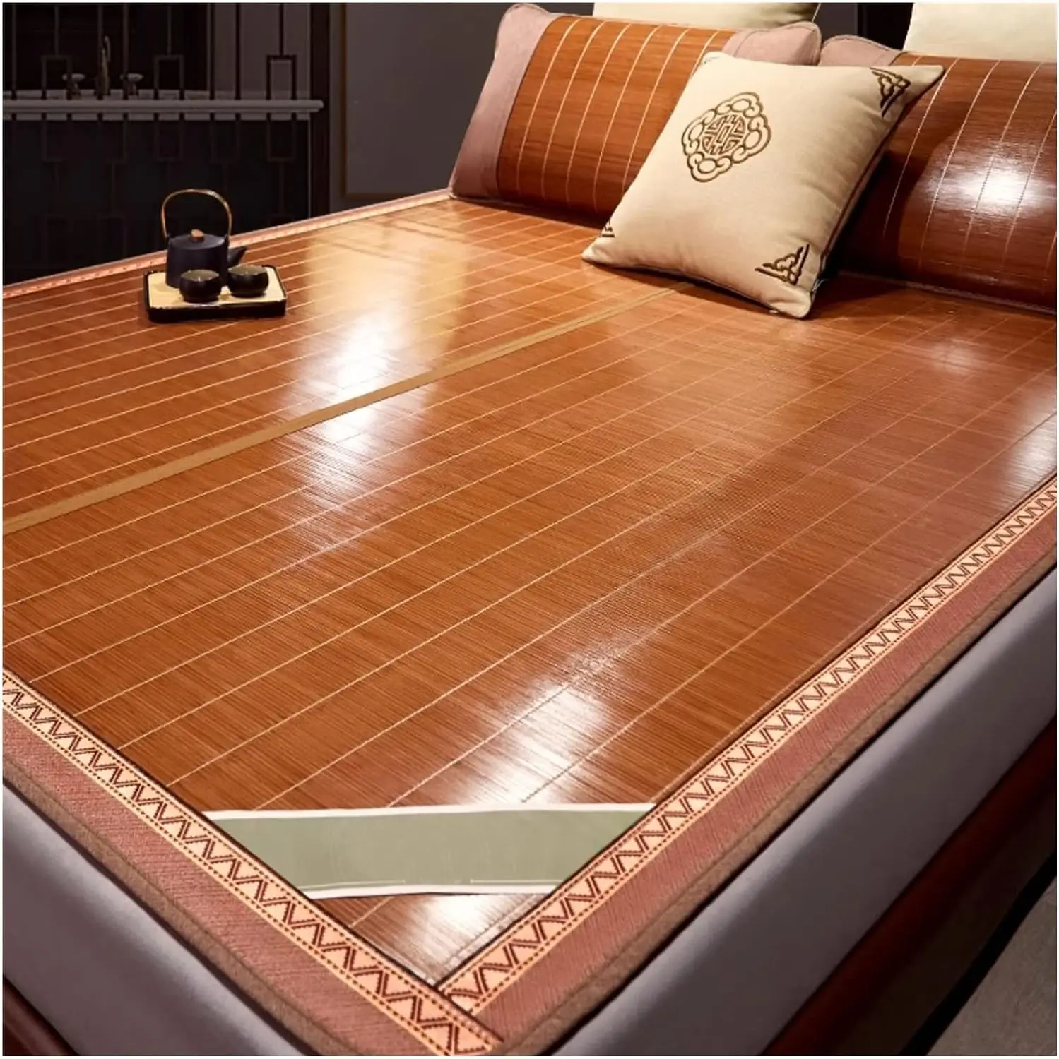 Summer Cooling Single Twin Queen Size Foldable Mattress, Double-Sided Carbonized Natural Bamboo Sleeping Mat with