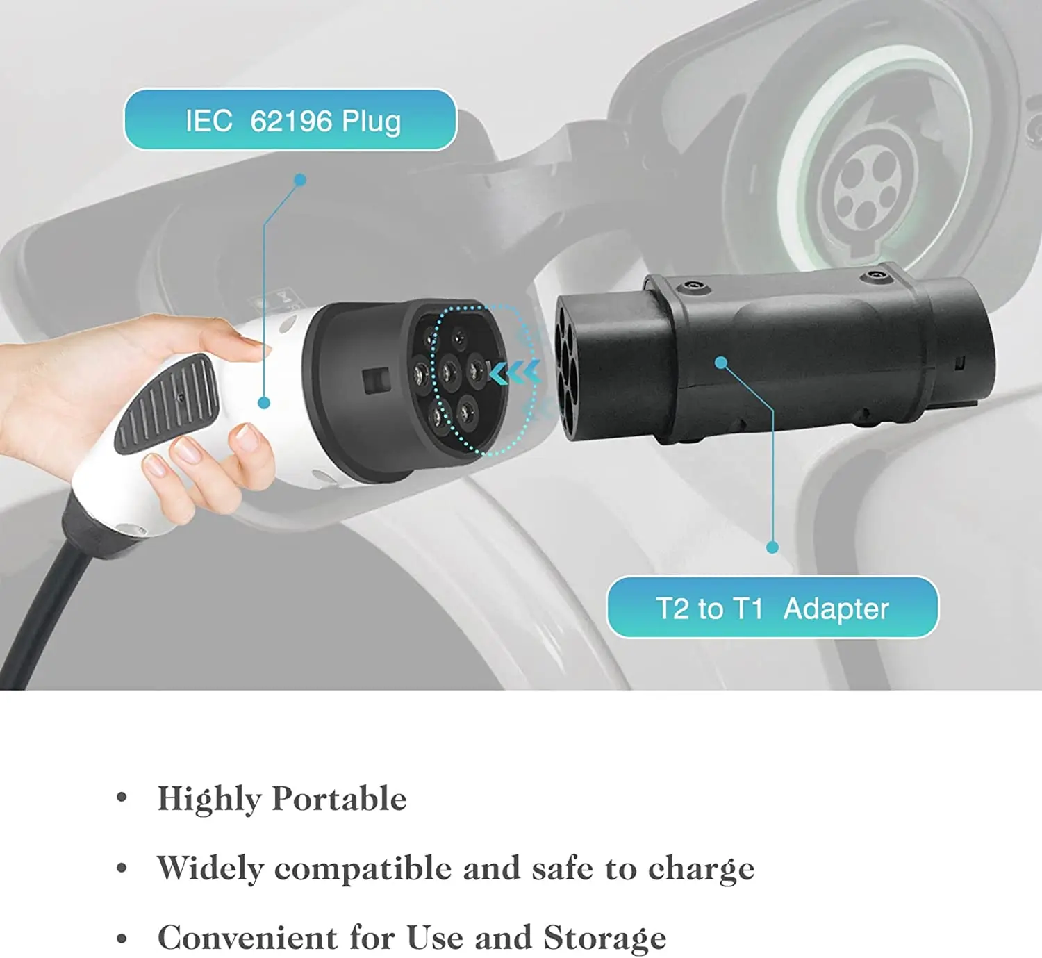 16A/ 32A  Type 2  to Type 1 EV Charging Adapter Type 2  Ev Connector for EVSE  Side  Travel Converter